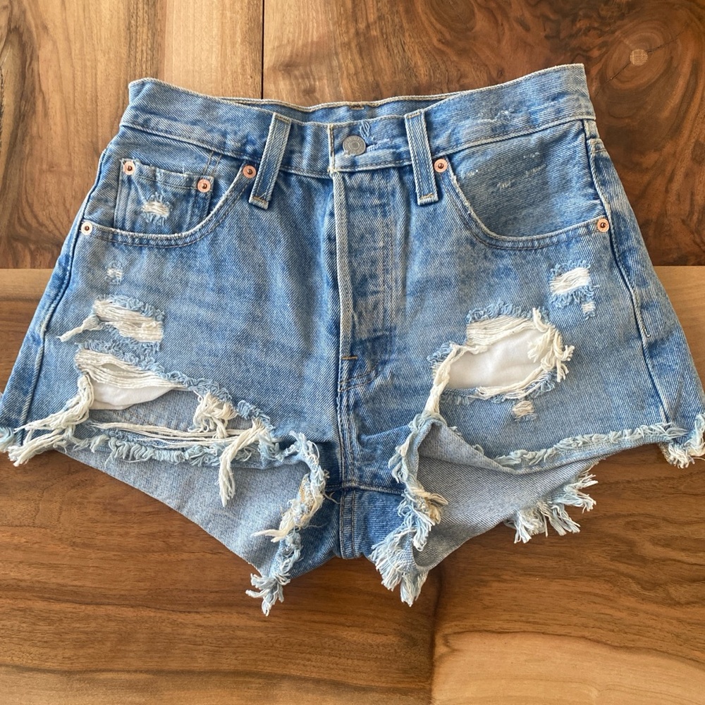 Levi's Blue Jean Shorts Distressed High-Waisted